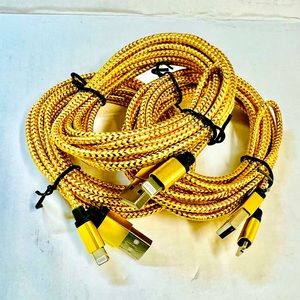 3 PCS of 10FT Braided USB Lightning Cable Charger for All iPhone Models. Yellow.